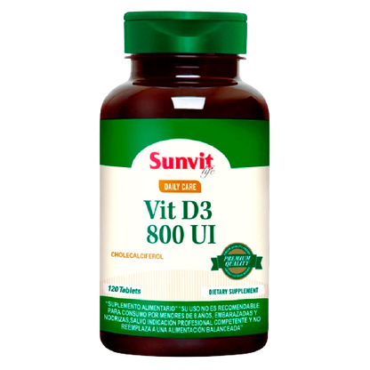 Vitamina D3, 800 UI, 120 Tabletas, Sunvit life